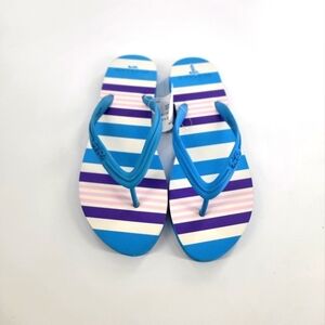 Coach Clementine Azure Blue Striped Rubber Flip Flops Size 9